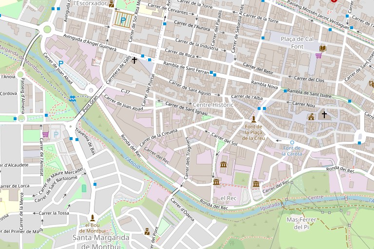 Minimapa del entorno del Carrer del Rec, junto al río Anoia, en Igualada